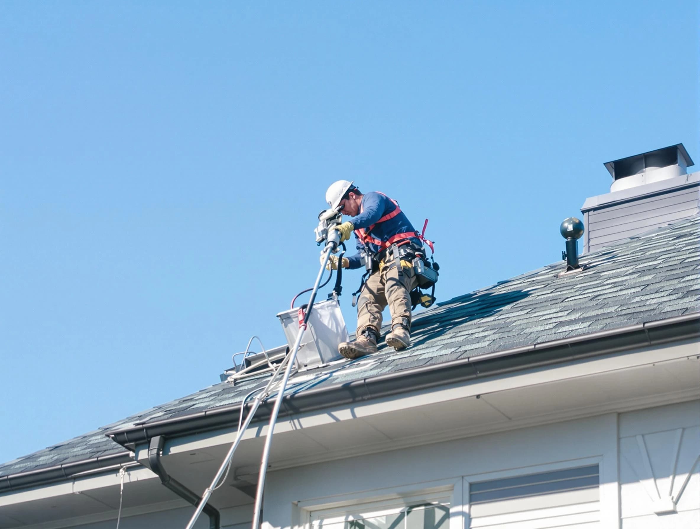 Orem Dryer Vent Cleaning certified technician cleaning a roof-mounted dryer vent system in Orem
