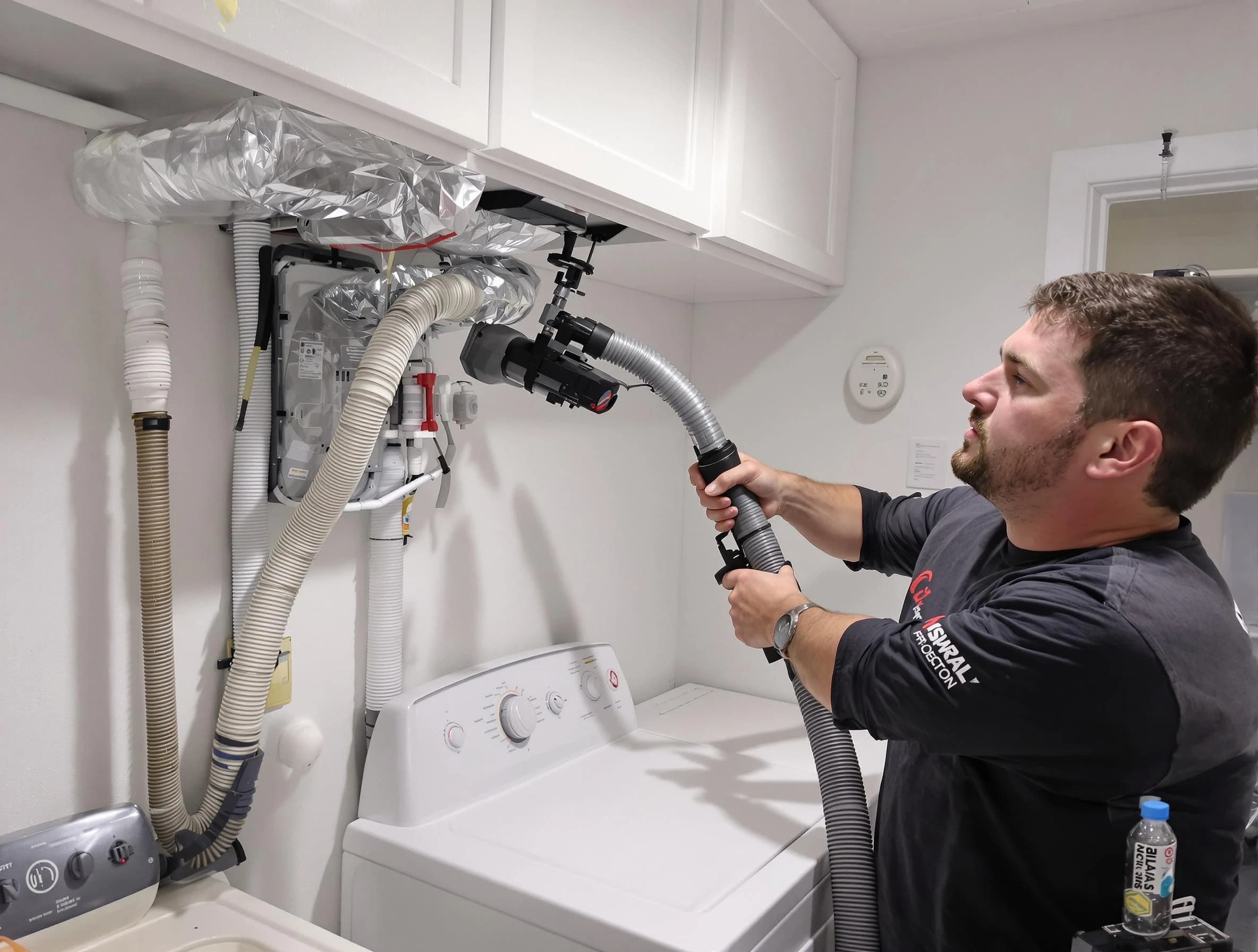 Orem Dryer Vent Cleaning certified technician performing safety-focused gas dryer vent cleaning in Orem