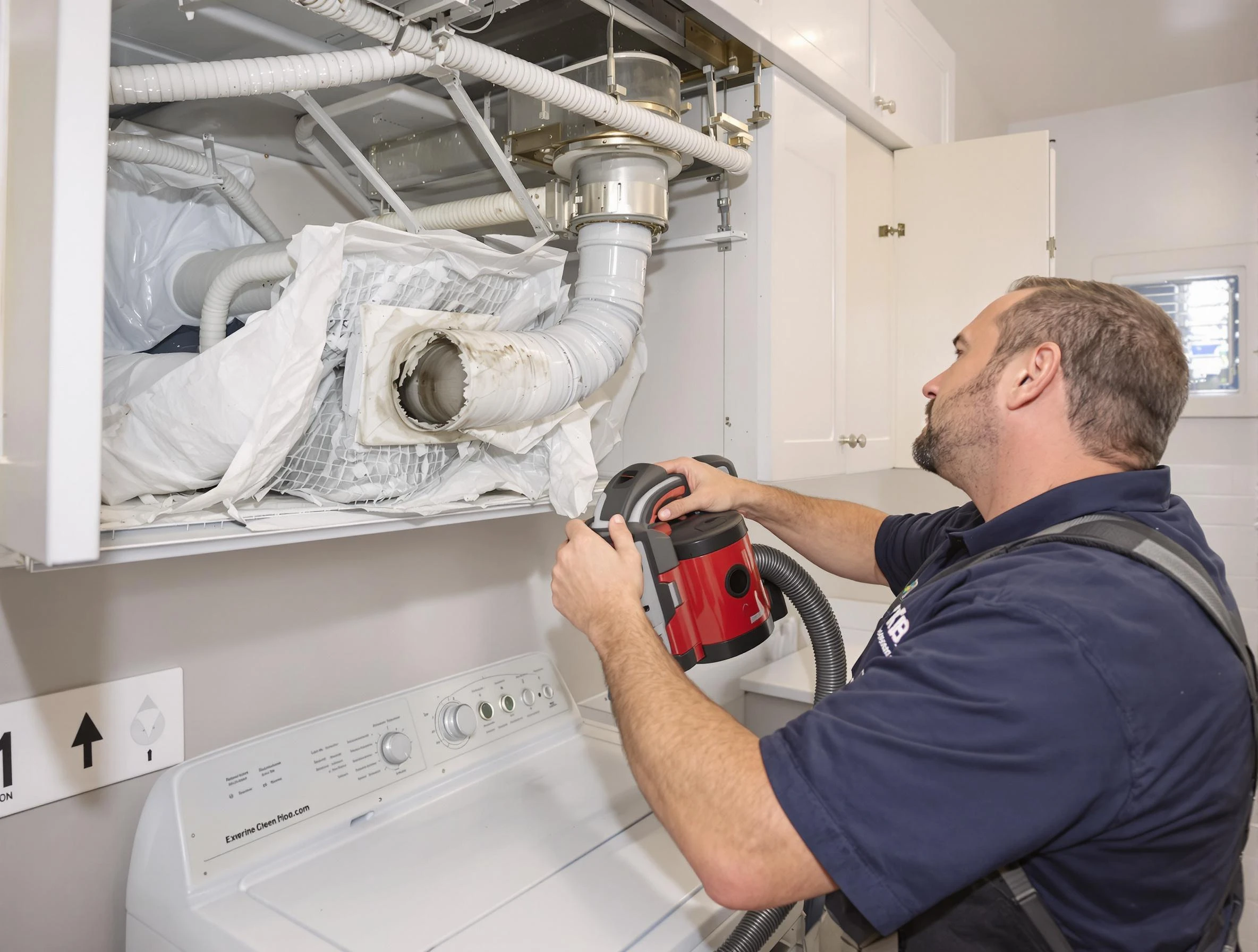 Orem Dryer Vent Cleaning technician performing professional exhaust vent cleaning at a residential property in Orem